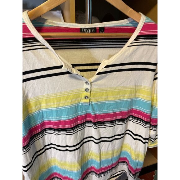 Onque Casuals Multicolor Striped V Neck Pullover Casual Top Sz 2X - Picture 5 of 9